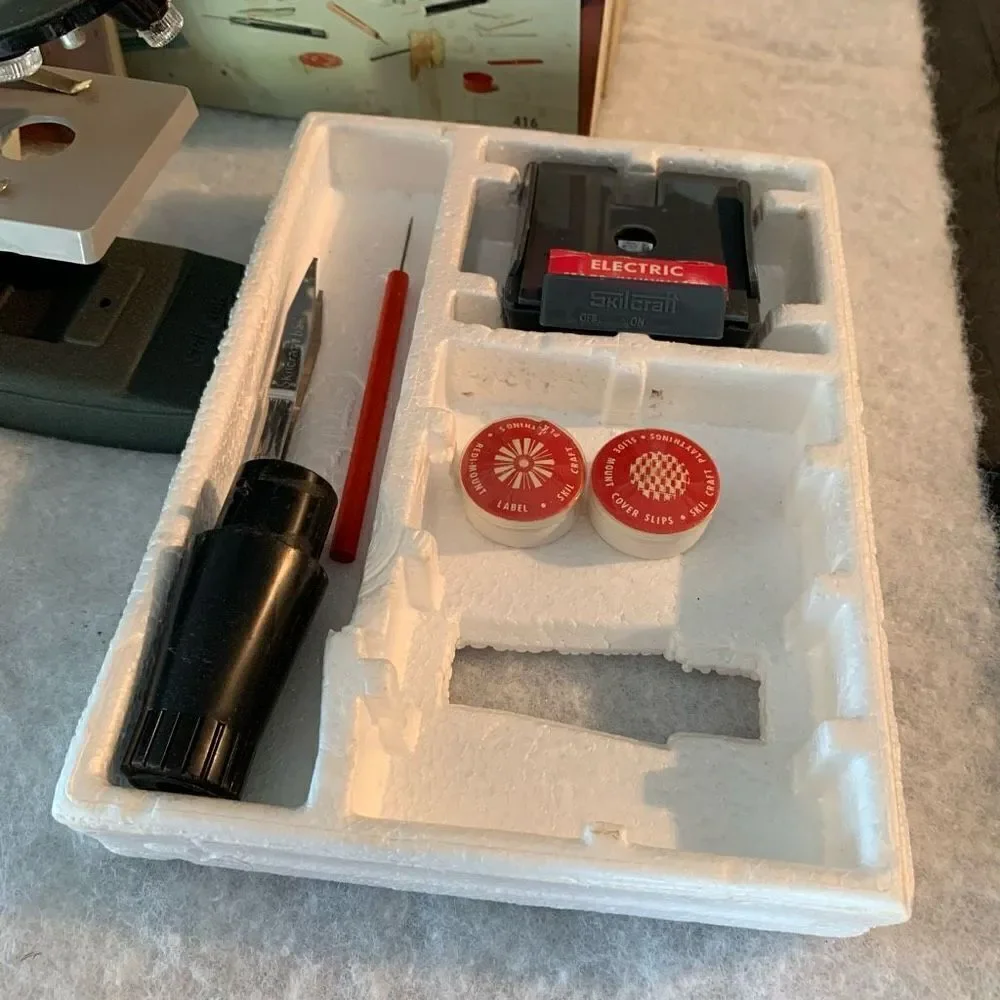 Vintage 1960’s Skilcraft Lab #416 Senior Metal Microscope Set & Box